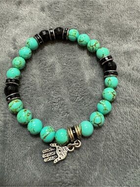 Turquoise Beaded Hamsa Charm Stretch Bracelet - Turquoise

#8